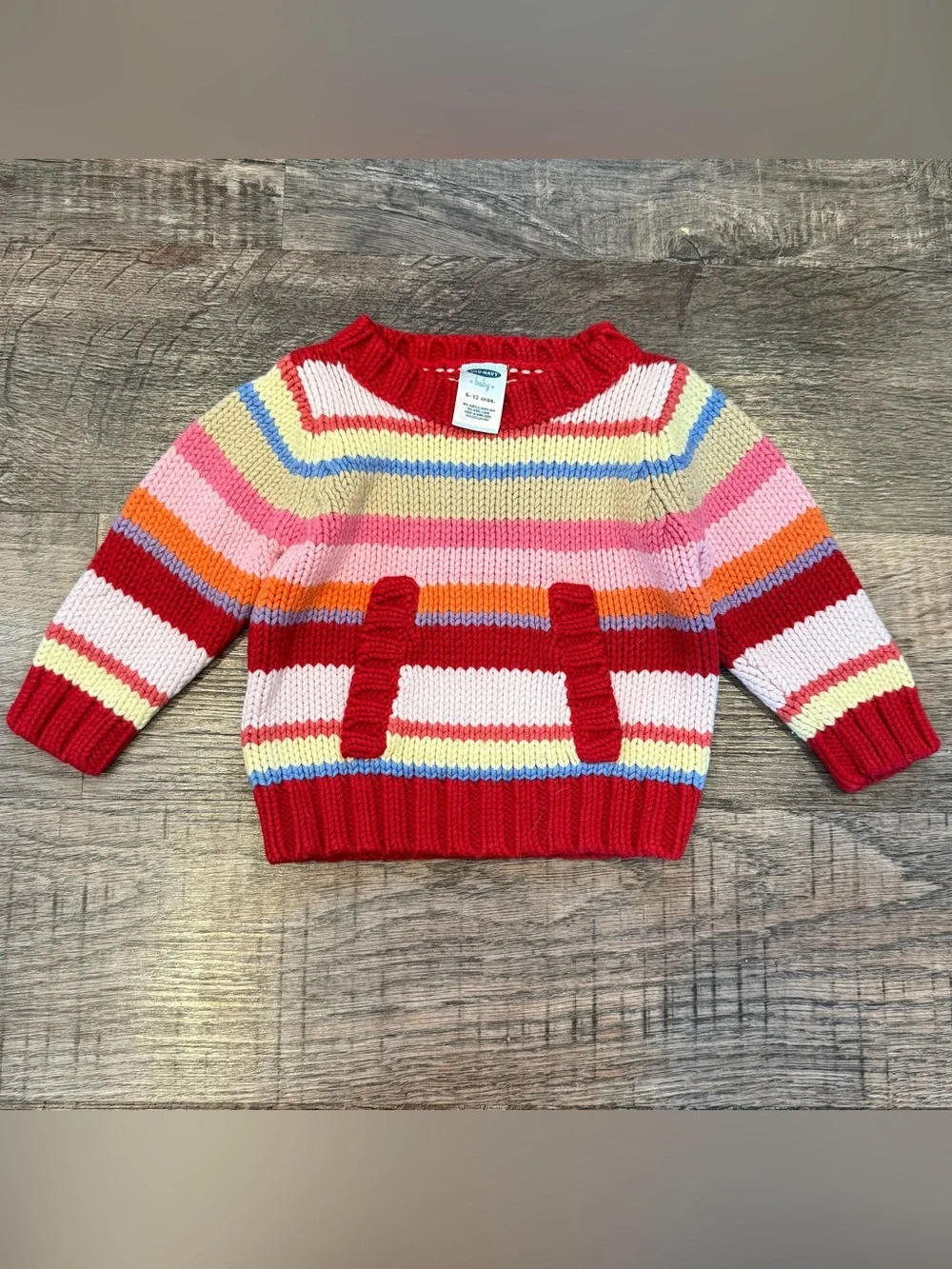 Old Navy Baby Colorful Striped Baby Girl Sweater with Pocket 6-12 Months Fall